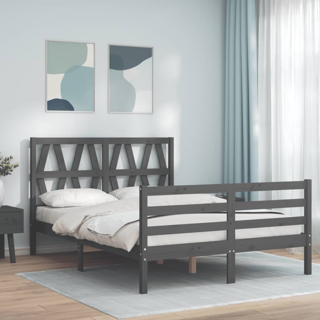 vidaXL Estructura de cama con cabecero madera maciza gris 140x190 cm