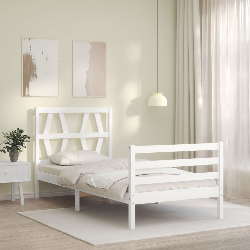 vidaXL Estructura de cama con cabecero madera maciza blanco 90x200 cm