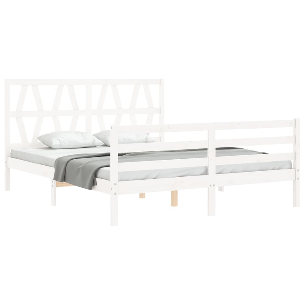 vidaXL Estructura de cama matrimonio con cabecero madera maciza blanco