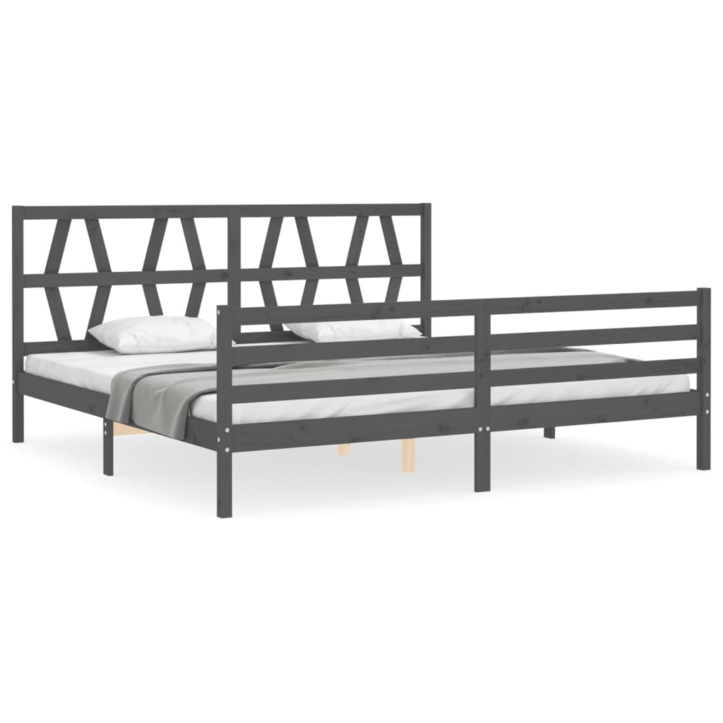 vidaXL Estructura de cama con cabecero madera maciza gris 200x200 cm