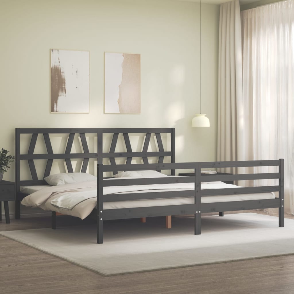 vidaXL Estructura de cama con cabecero madera maciza gris 200x200 cm