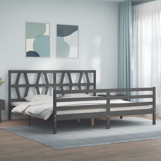 vidaXL Estructura de cama con cabecero madera maciza gris 200x200 cm