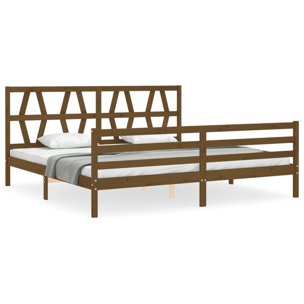 vidaXL Estructura cama y cabecero madera maciza marrón miel 200x200 cm