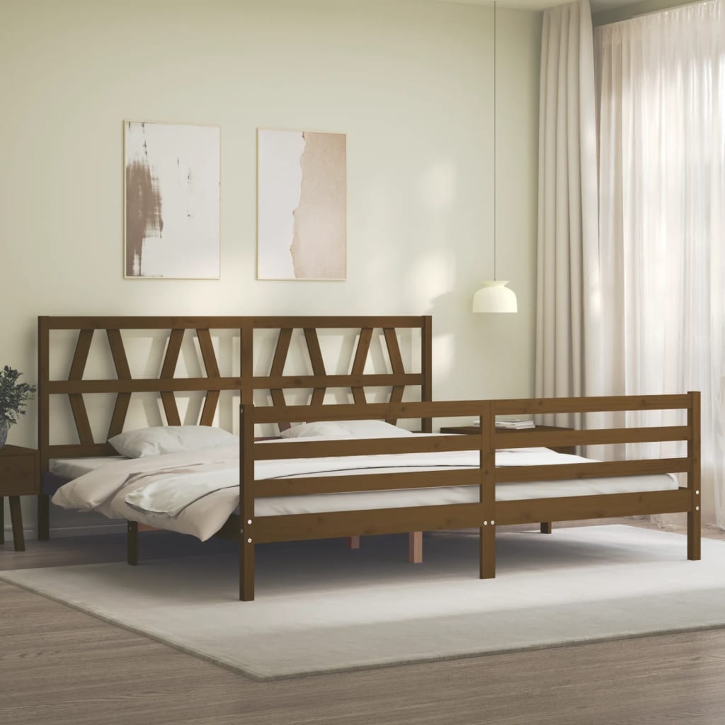 vidaXL Estructura cama y cabecero madera maciza marrón miel 200x200 cm