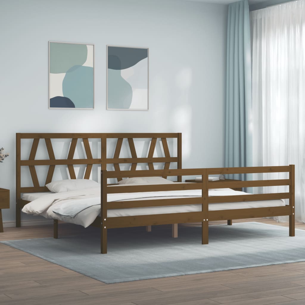 vidaXL Estructura cama y cabecero madera maciza marrón miel 200x200 cm