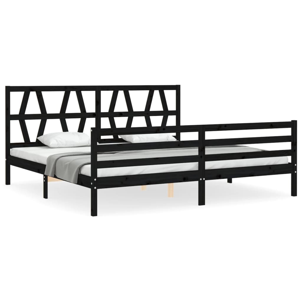 vidaXL Estructura de cama con cabecero madera maciza negro 200x200 cm