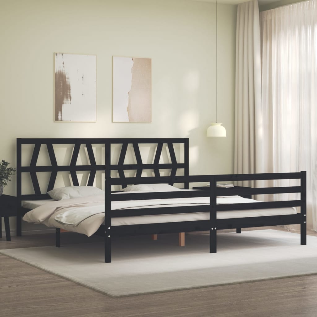 vidaXL Estructura de cama con cabecero madera maciza negro 200x200 cm