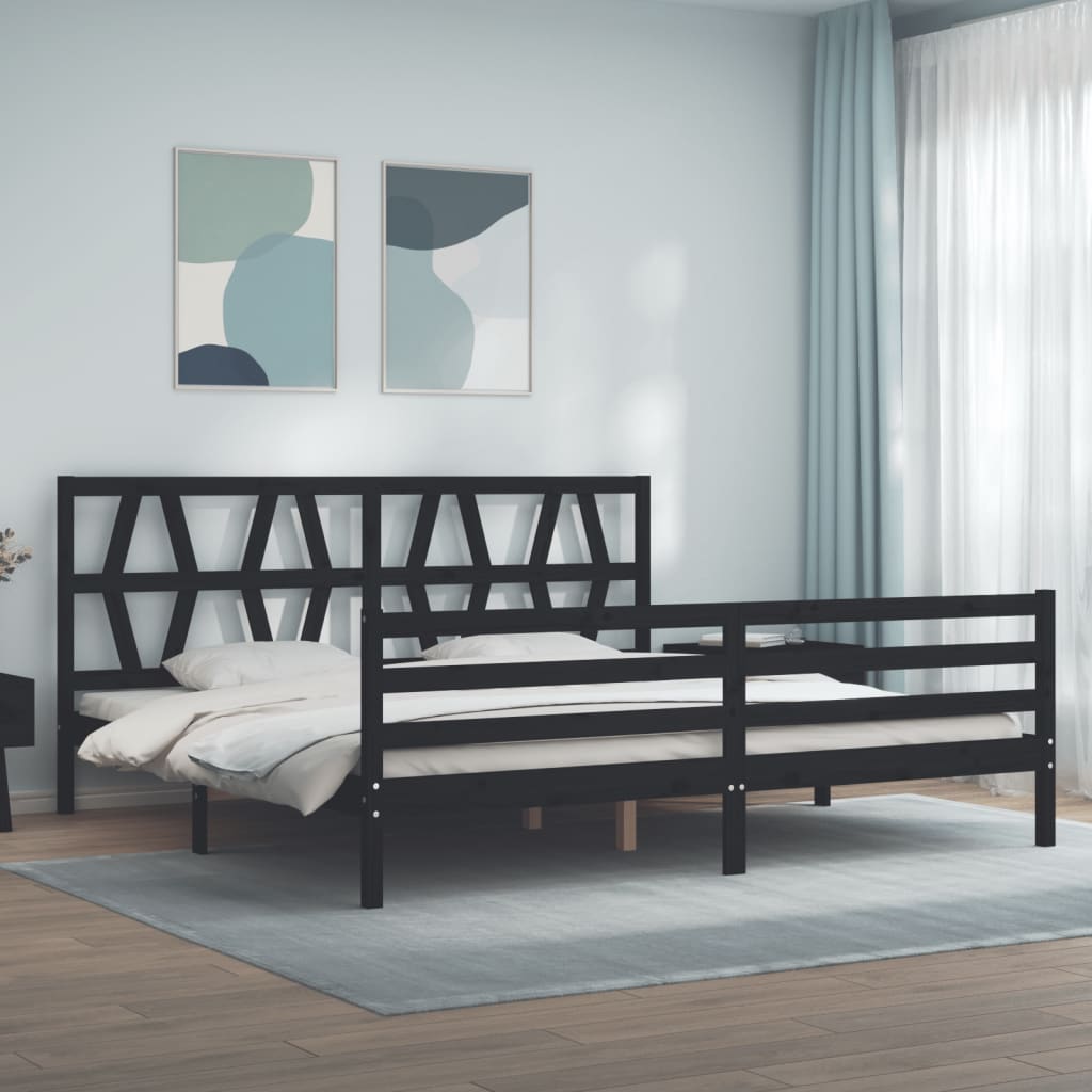 vidaXL Estructura de cama con cabecero madera maciza negro 200x200 cm