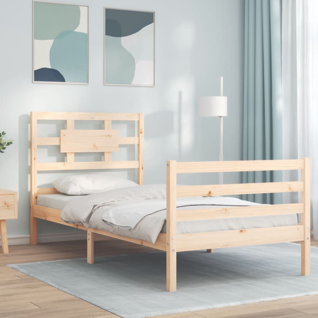 vidaXL Estructura de cama individual con cabecero madera maciza