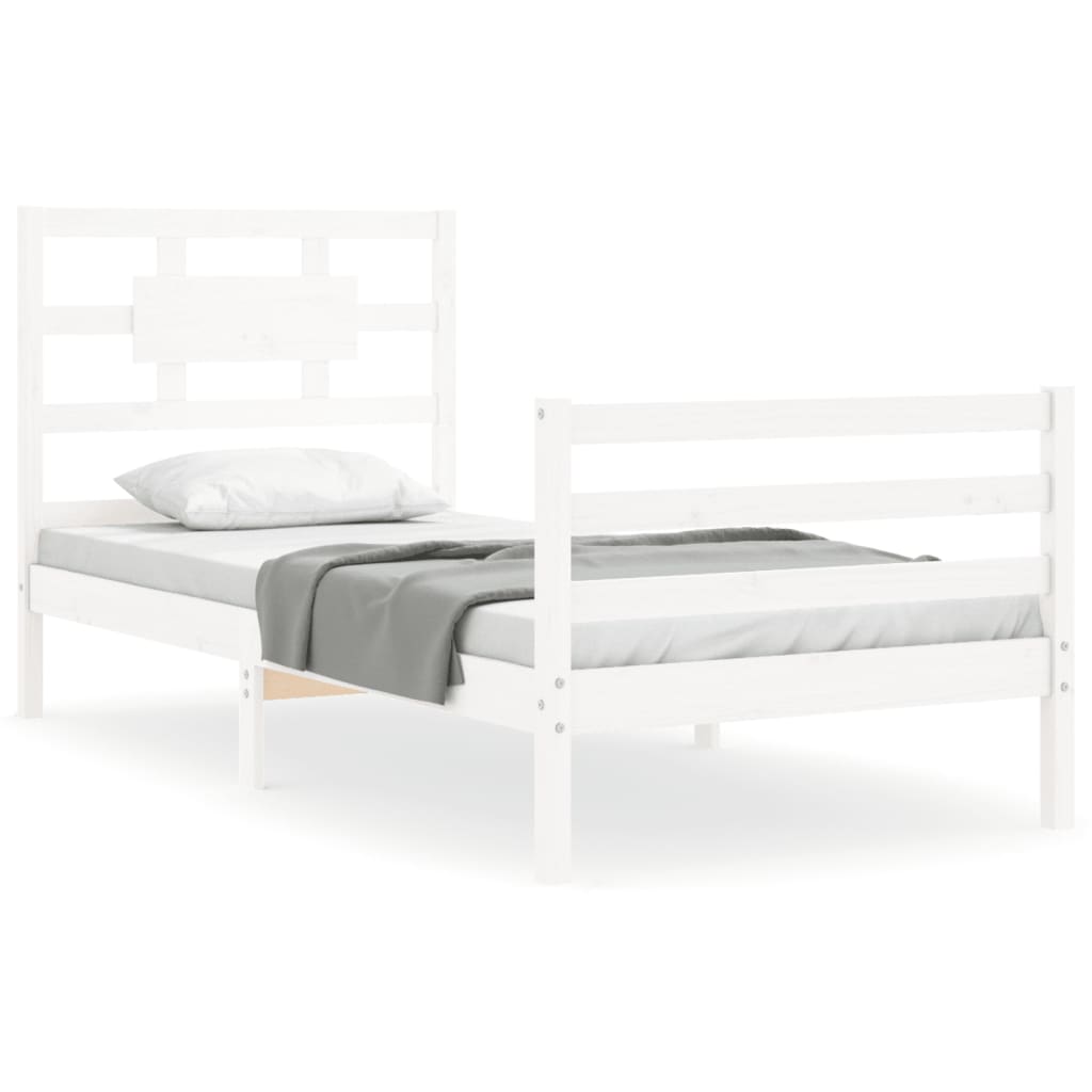 vidaXL Estructura de cama con cabecero madera maciza blanco