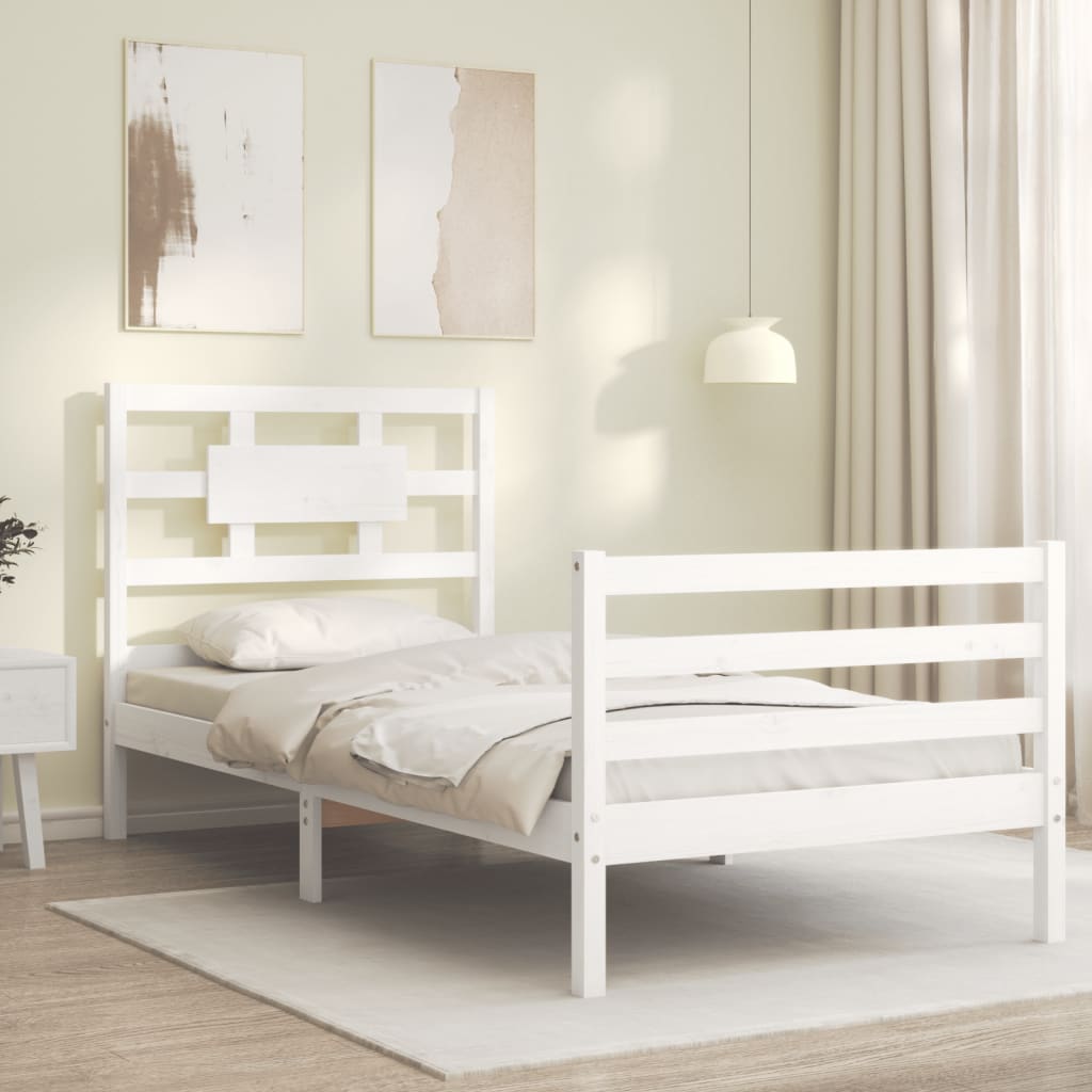 vidaXL Estructura de cama con cabecero madera maciza blanco