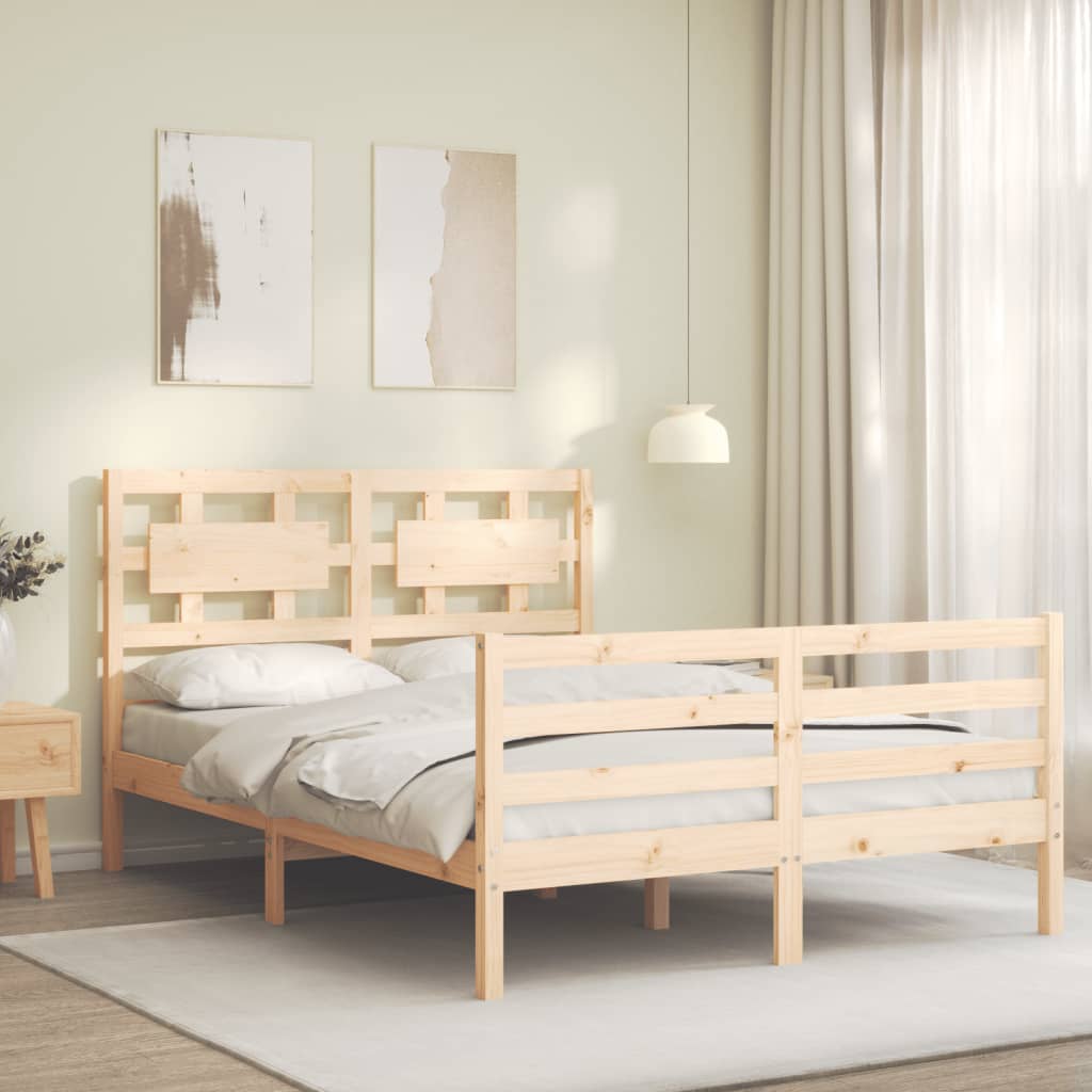 vidaXL Estructura de cama de matrimonio con cabecero madera maciza