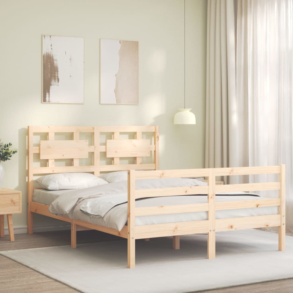 vidaXL Estructura de cama de matrimonio con cabecero madera maciza