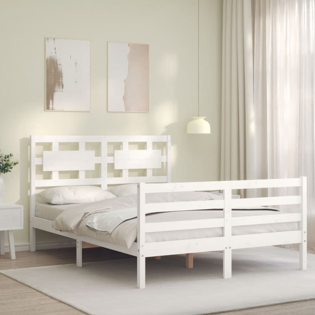 vidaXL Estructura cama de matrimonio con cabecero madera maciza blanco