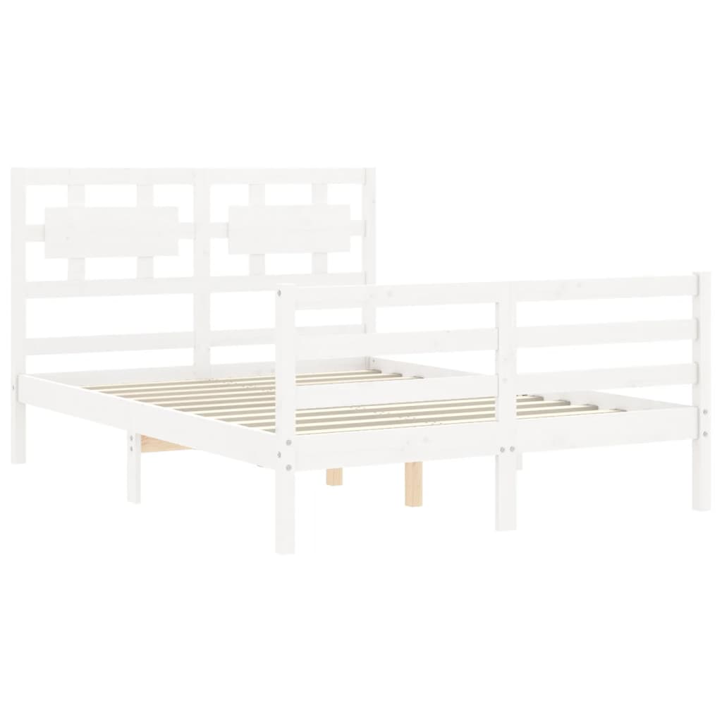 vidaXL Estructura cama de matrimonio con cabecero madera maciza blanco