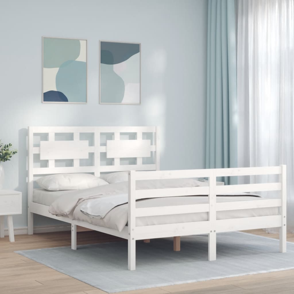 vidaXL Estructura cama de matrimonio con cabecero madera maciza blanco