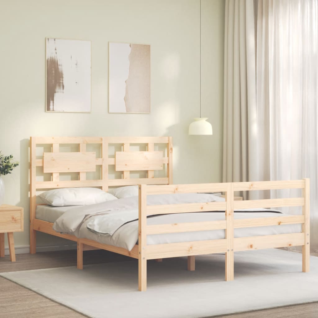 vidaXL Estructura de cama con cabecero madera maciza 140x190 cm