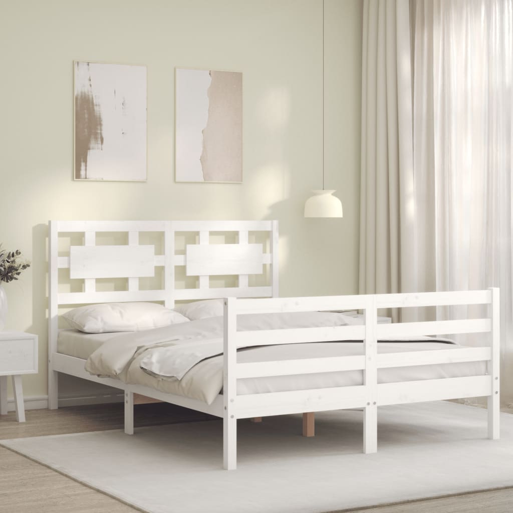 vidaXL Estructura de cama con cabecero madera maciza blanco 140x190 cm