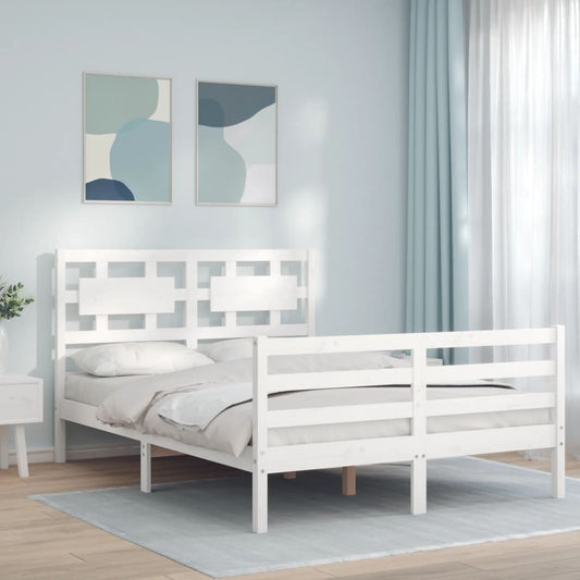 vidaXL Estructura de cama con cabecero madera maciza blanco 140x190 cm