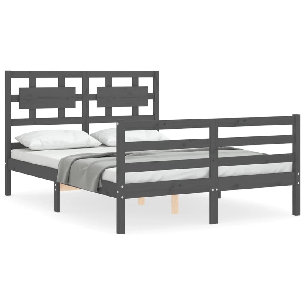 vidaXL Estructura de cama con cabecero madera maciza gris 140x190 cm