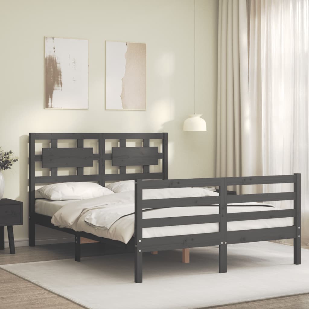 vidaXL Estructura de cama con cabecero madera maciza gris 140x190 cm