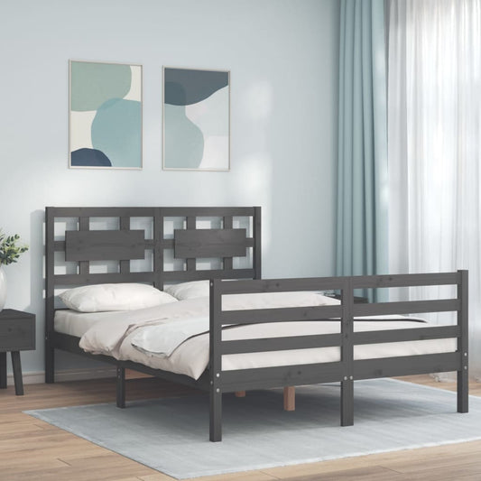 vidaXL Estructura de cama con cabecero madera maciza gris 140x190 cm