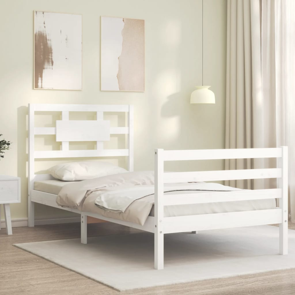 vidaXL Estructura de cama con cabecero madera maciza blanco 90x200 cm