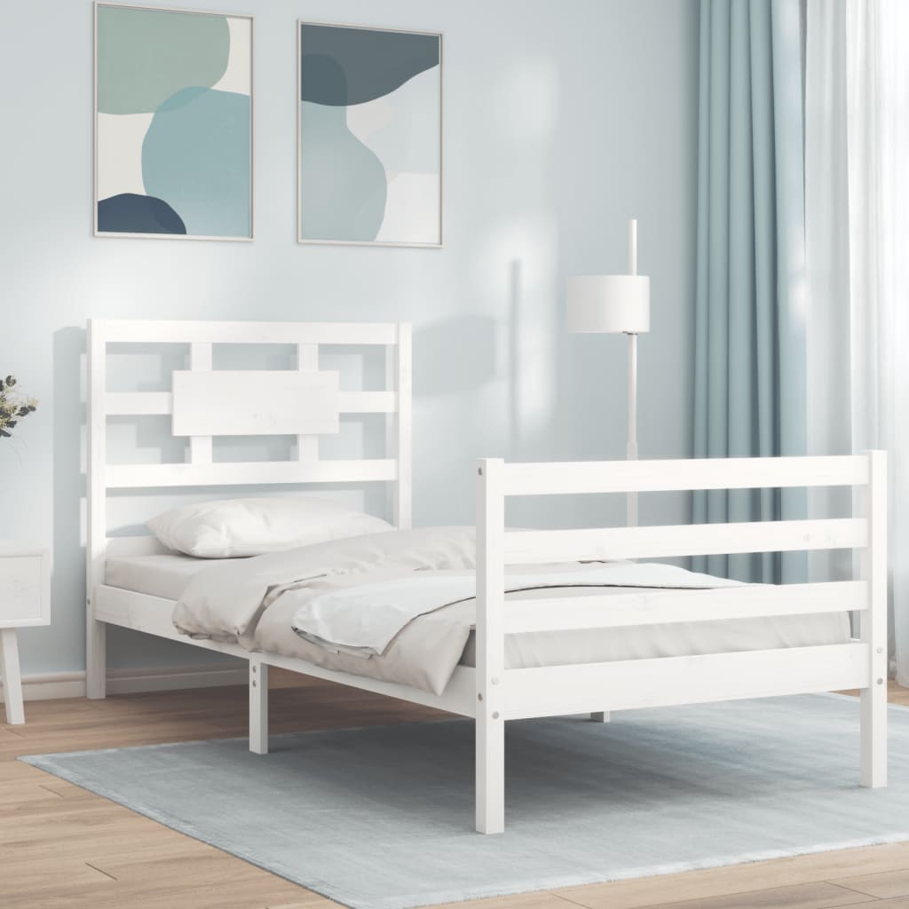 vidaXL Estructura de cama con cabecero madera maciza blanco 90x200 cm