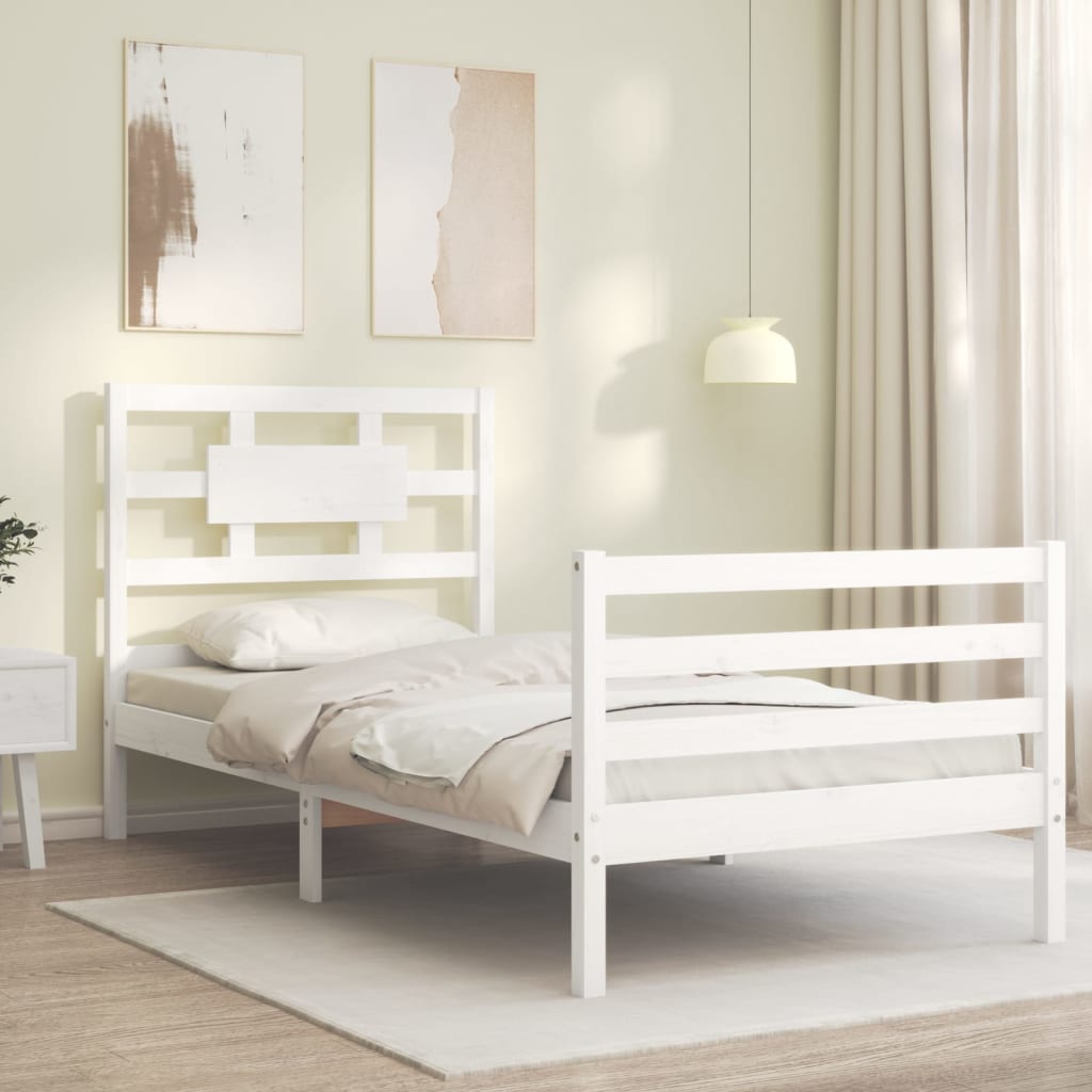 vidaXL Estructura de cama con cabecero madera maciza blanco 100x200 cm