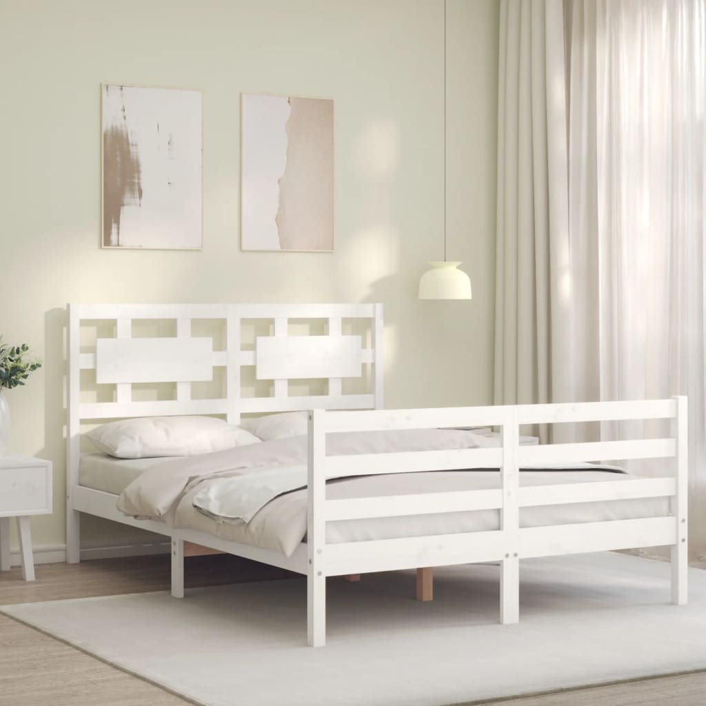 vidaXL Estructura de cama con cabecero madera maciza blanco 120x200 cm