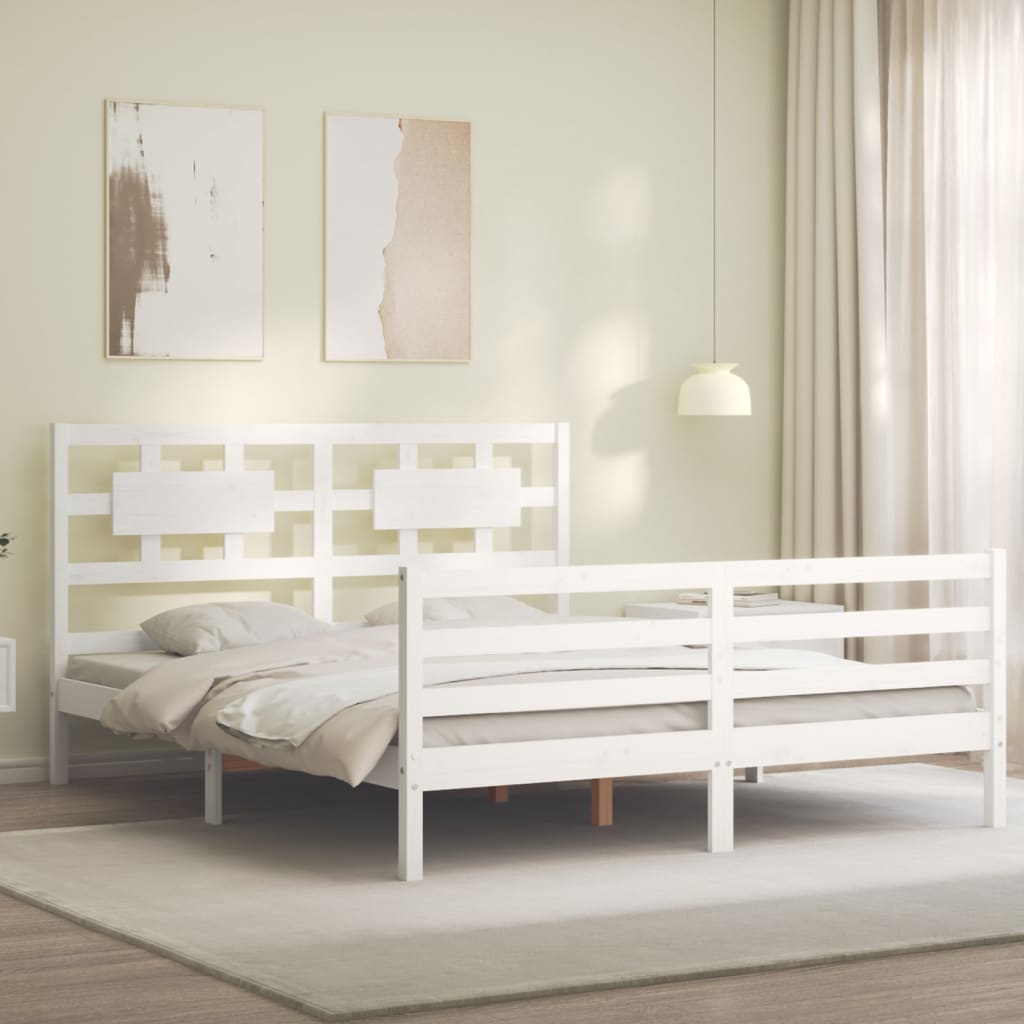 vidaXL Estructura de cama con cabecero madera maciza blanco 160x200 cm