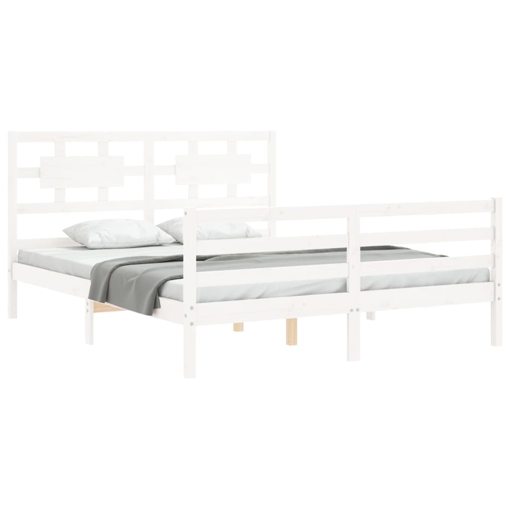 vidaXL Estructura de cama con cabecero madera maciza blanco 160x200 cm