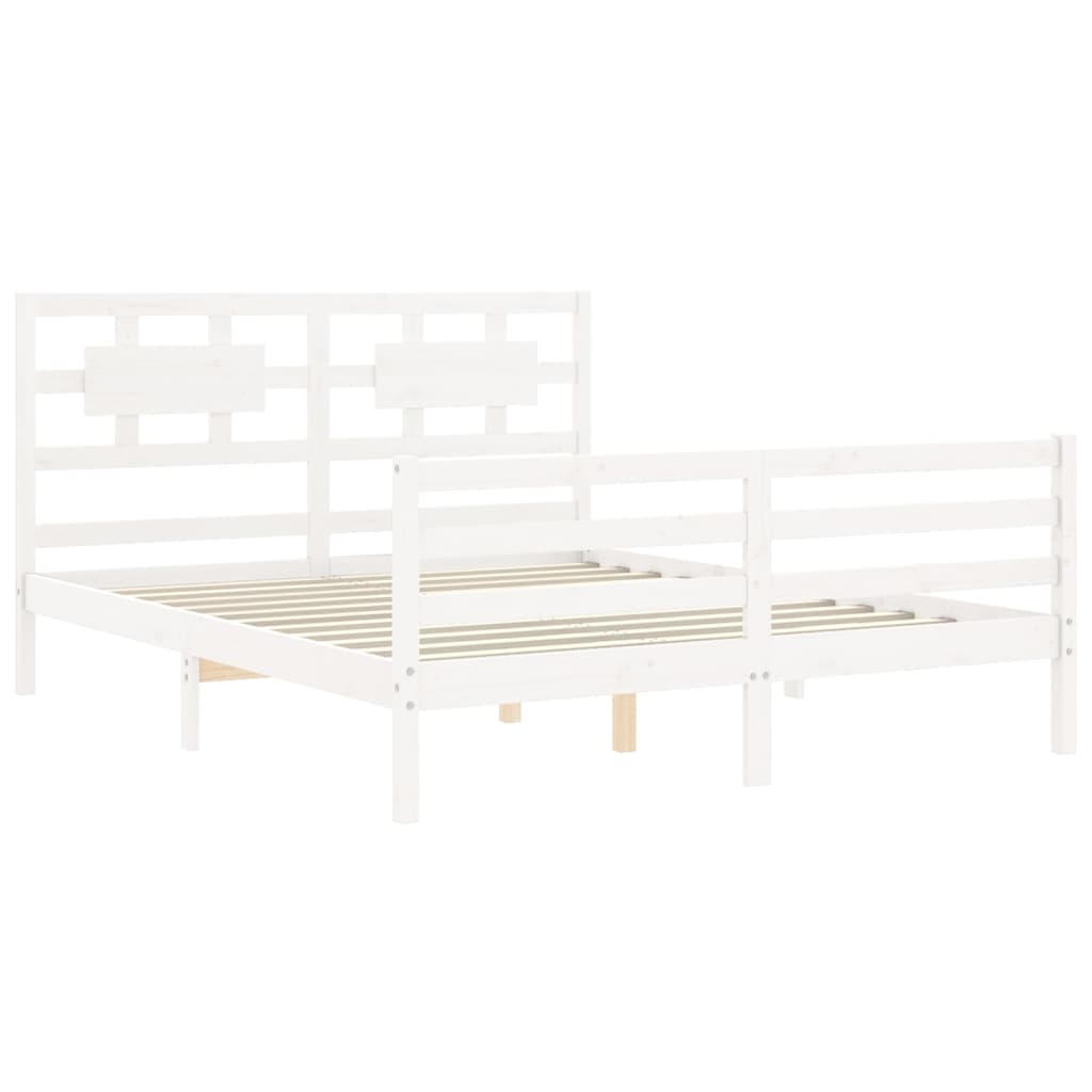 vidaXL Estructura de cama con cabecero madera maciza blanco 160x200 cm