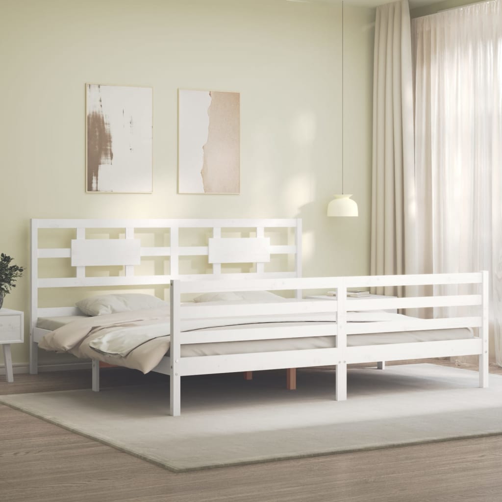 vidaXL Estructura cama de matrimonio con cabecero madera maciza blanco