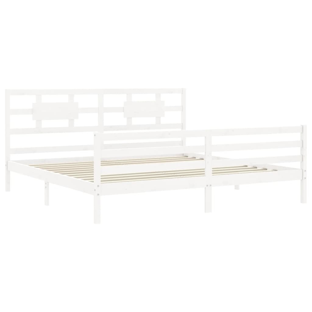 vidaXL Estructura cama de matrimonio con cabecero madera maciza blanco