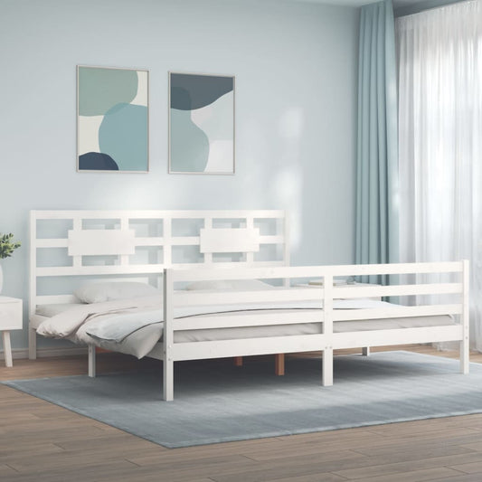 vidaXL Estructura cama de matrimonio con cabecero madera maciza blanco