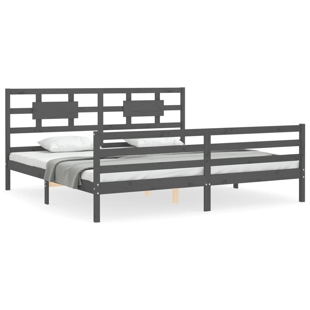 vidaXL Estructura de cama con cabecero madera maciza gris 200x200 cm