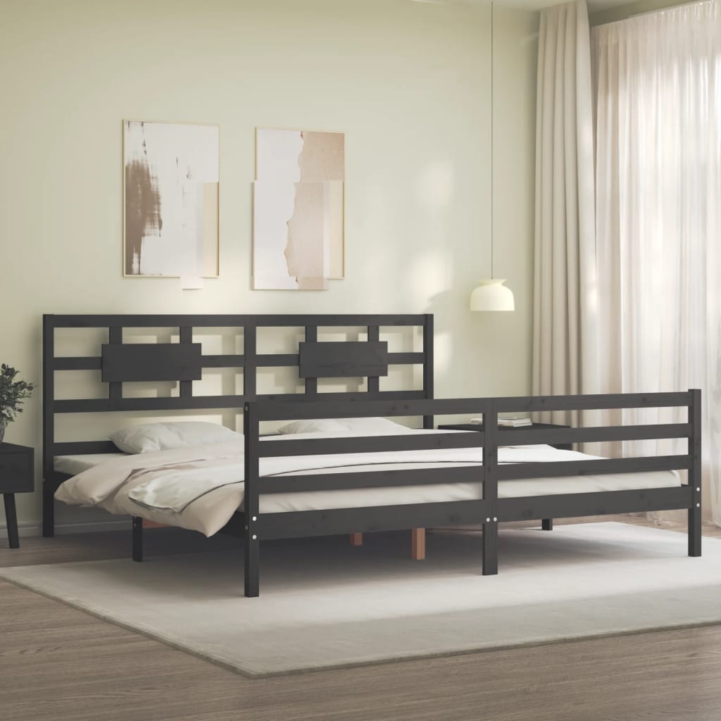 vidaXL Estructura de cama con cabecero madera maciza gris 200x200 cm