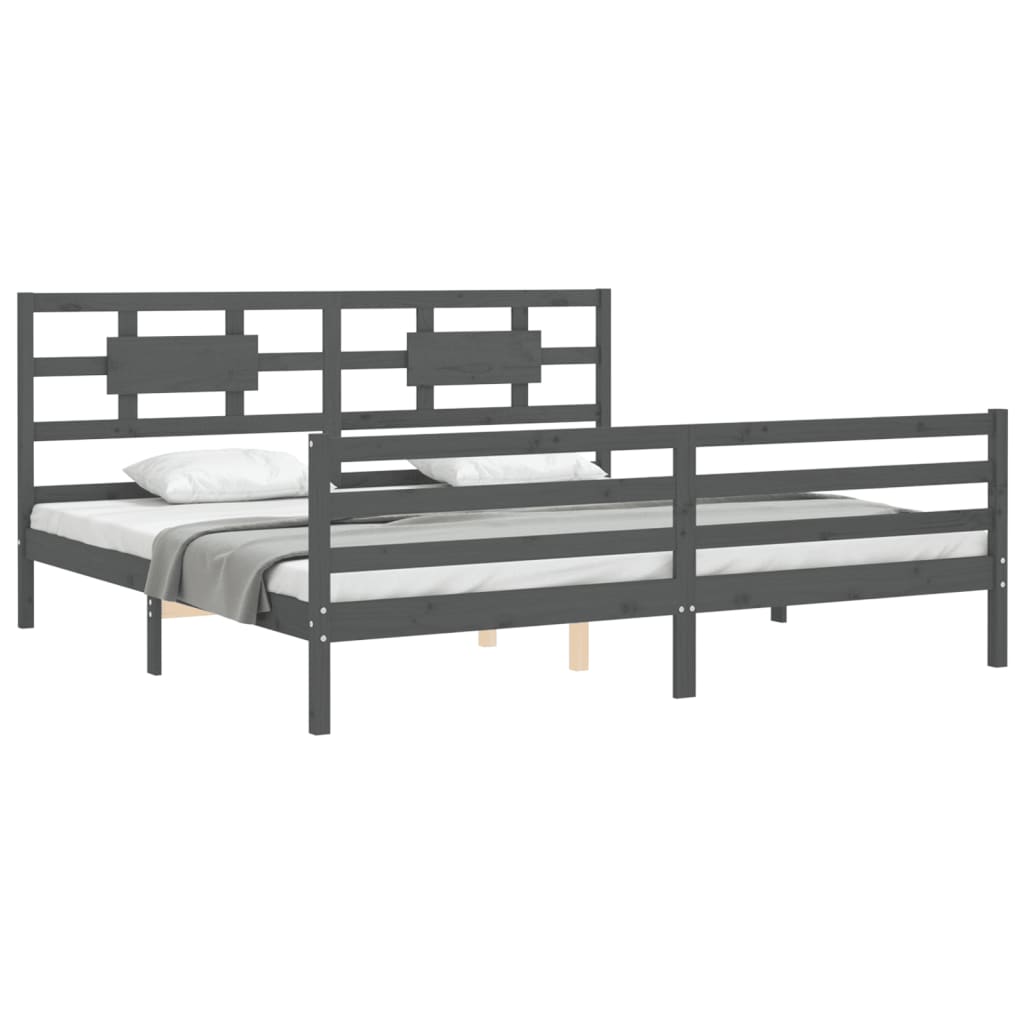 vidaXL Estructura de cama con cabecero madera maciza gris 200x200 cm