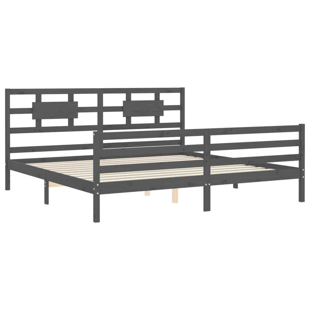 vidaXL Estructura de cama con cabecero madera maciza gris 200x200 cm