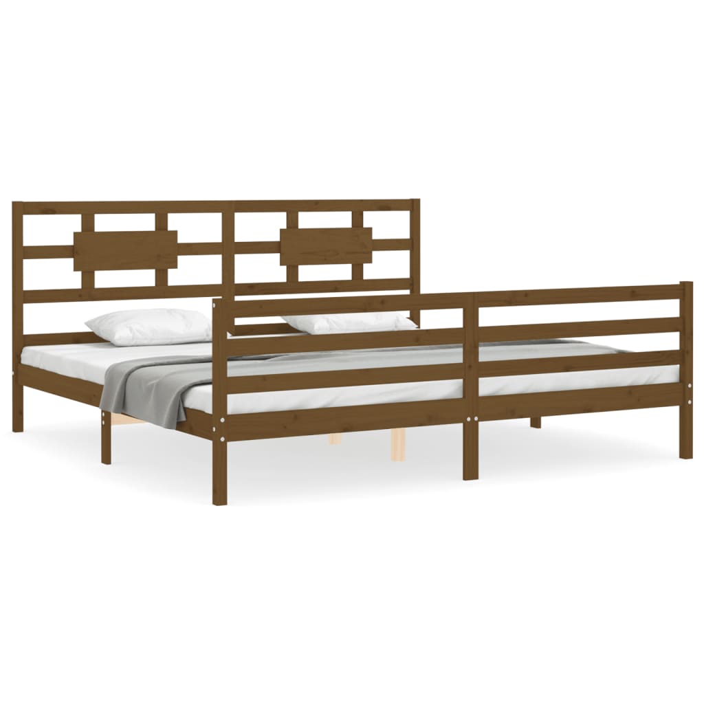 vidaXL Estructura cama y cabecero madera maciza marrón miel 200x200 cm