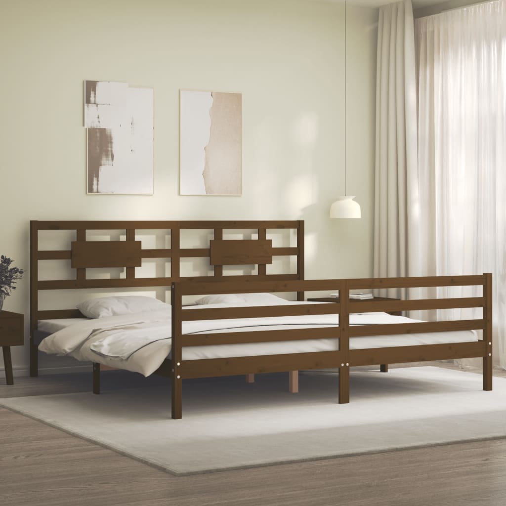 vidaXL Estructura cama y cabecero madera maciza marrón miel 200x200 cm