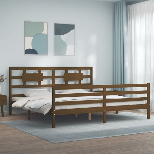 vidaXL Estructura cama y cabecero madera maciza marrón miel 200x200 cm