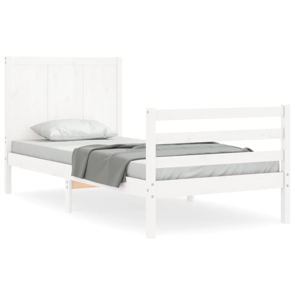 vidaXL Estructura de cama individual con cabecero madera maciza blanco