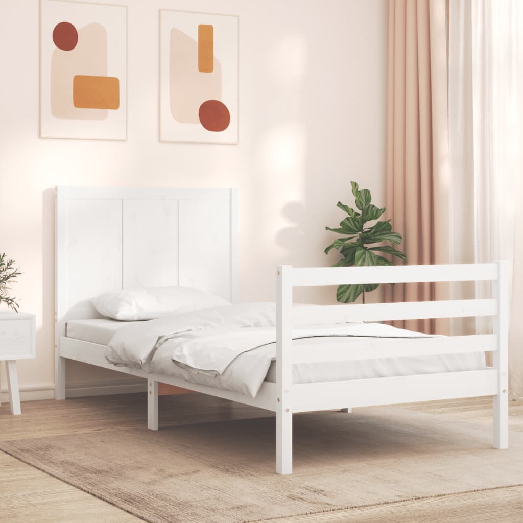 vidaXL Estructura de cama individual con cabecero madera maciza blanco