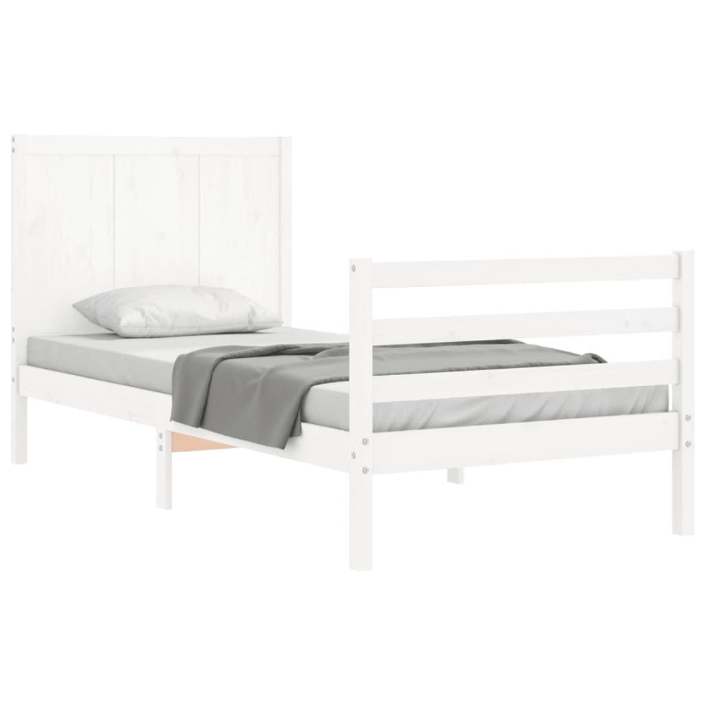 vidaXL Estructura de cama individual con cabecero madera maciza blanco