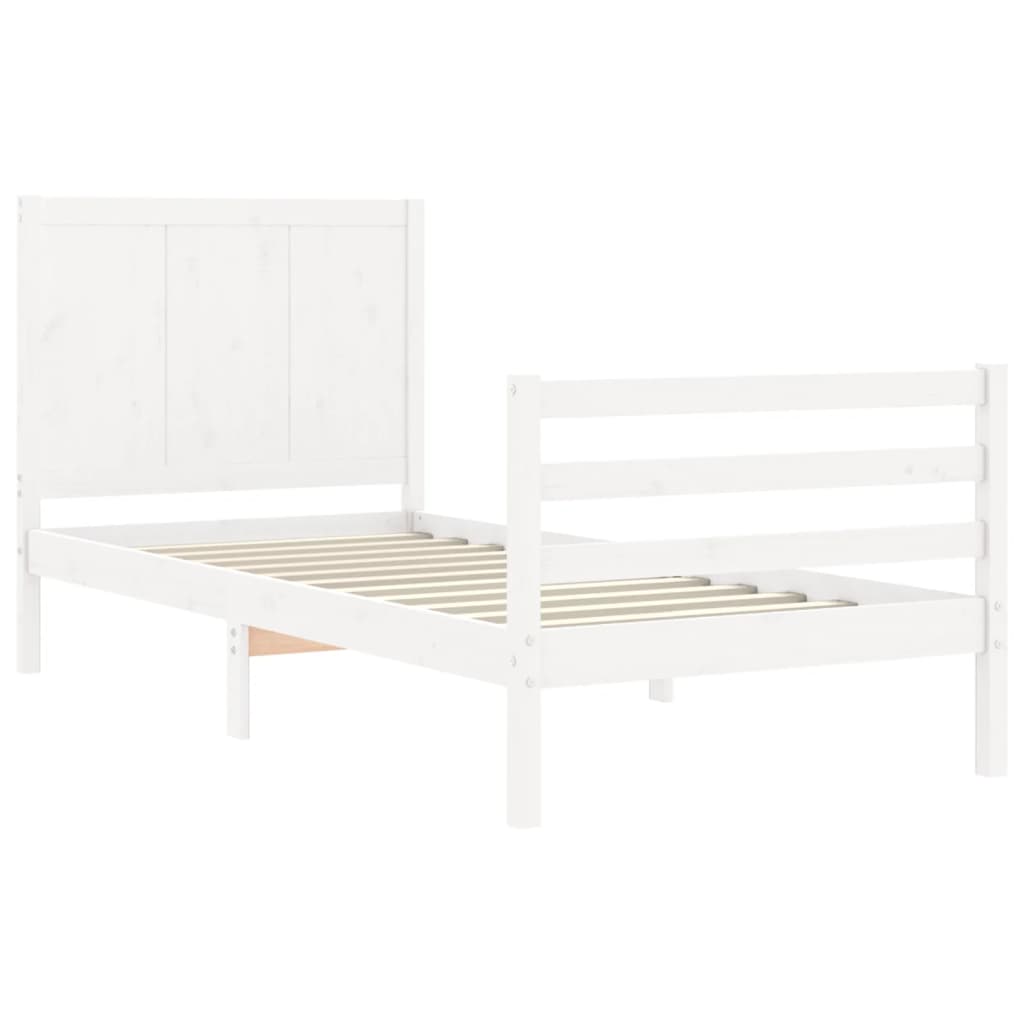 vidaXL Estructura de cama individual con cabecero madera maciza blanco