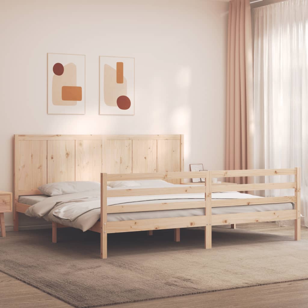 vidaXL Estructura de cama de matrimonio con cabecero madera maciza