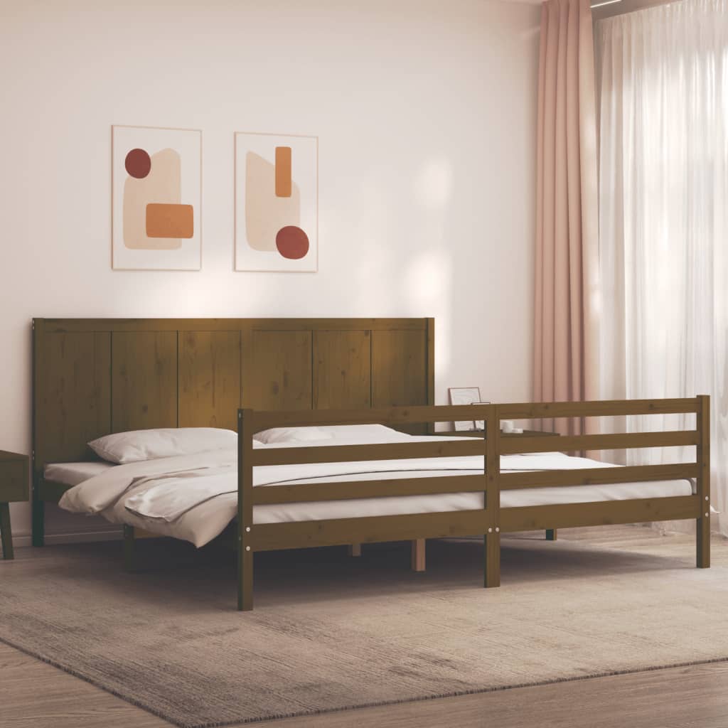 vidaXL Estructura cama y cabecero madera maciza marrón miel 200x200 cm