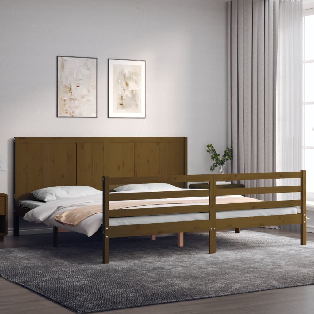 vidaXL Estructura cama y cabecero madera maciza marrón miel 200x200 cm